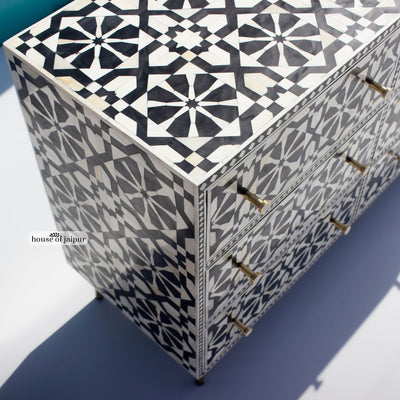 Moroccan Inlay Mint Green Nine Drawer Dresser