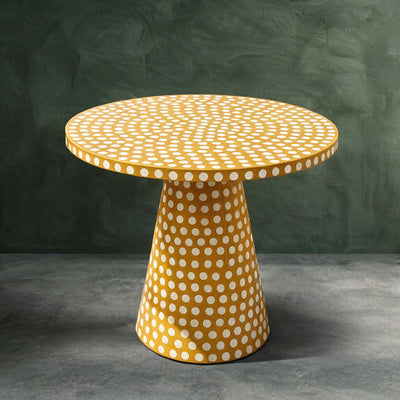 Dotism Polka Dot Round Pedestal Yellow Dining Table