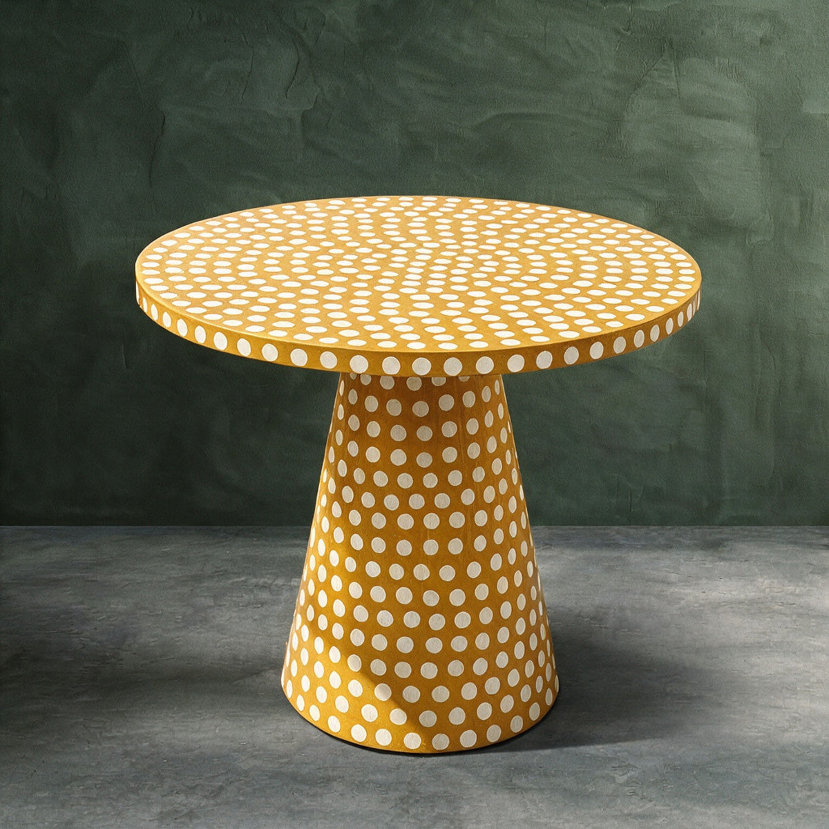 Dotism Polka Dot Round Pedestal Yellow Dining Table