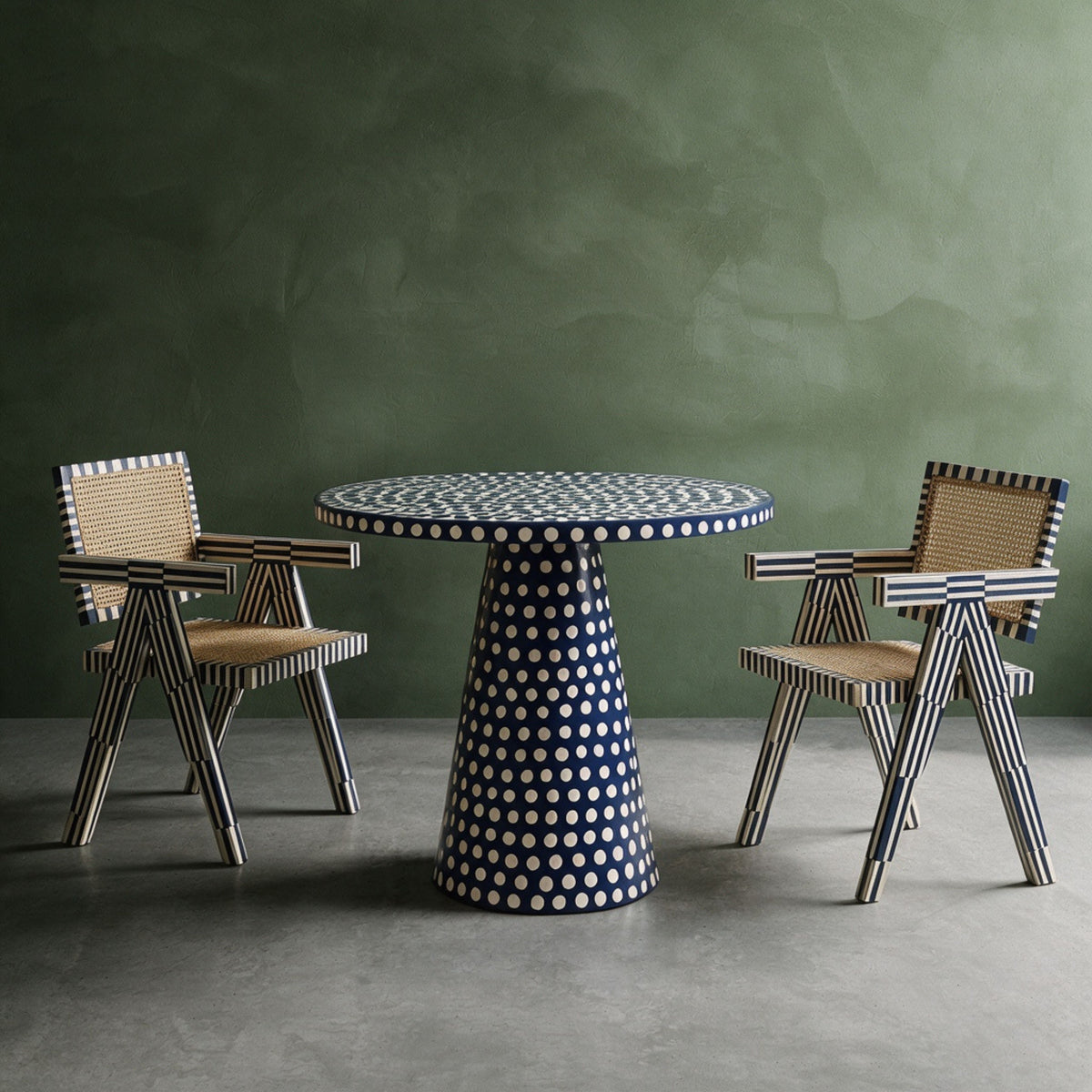 Dotism Polka Dot Round Pedestal Blue Dining Table
