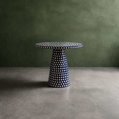 Dotism Polka Dot Round Pedestal Blue Dining Table