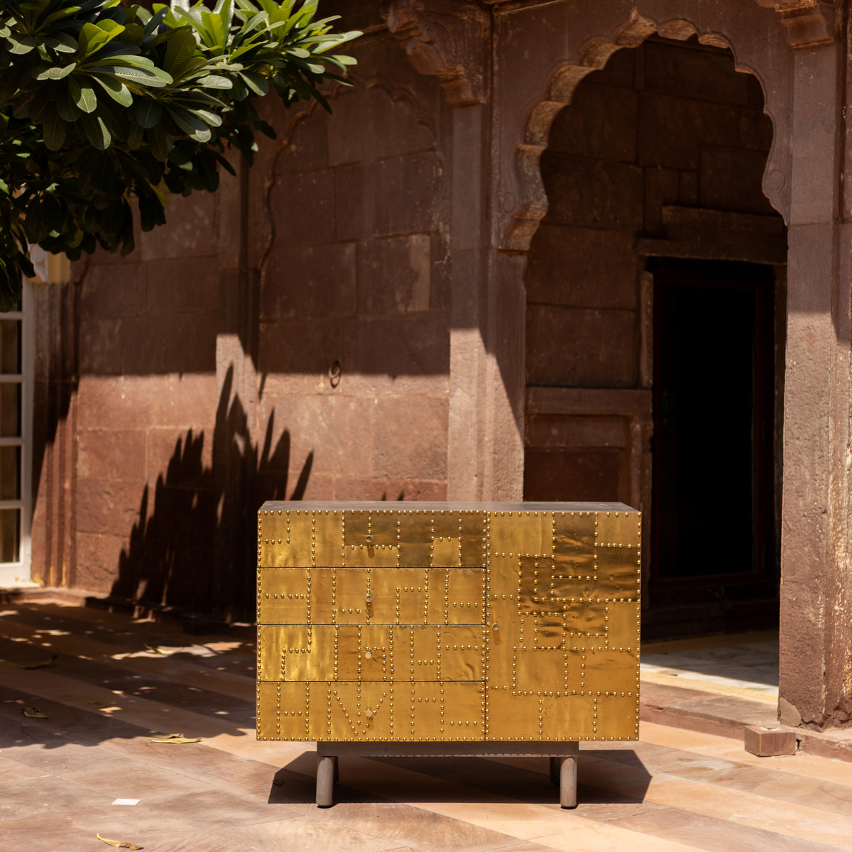 Kansa Brass Clad Four Drawer Sideboard Cabinet