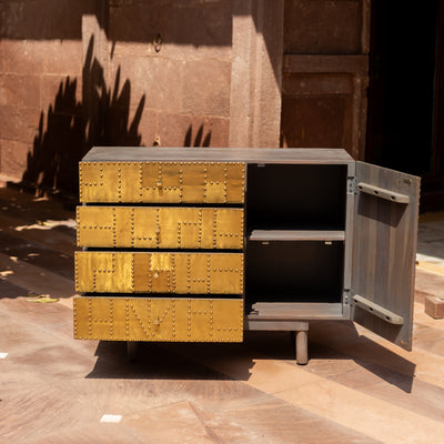 Kansa Brass Clad Four Drawer Sideboard Cabinet