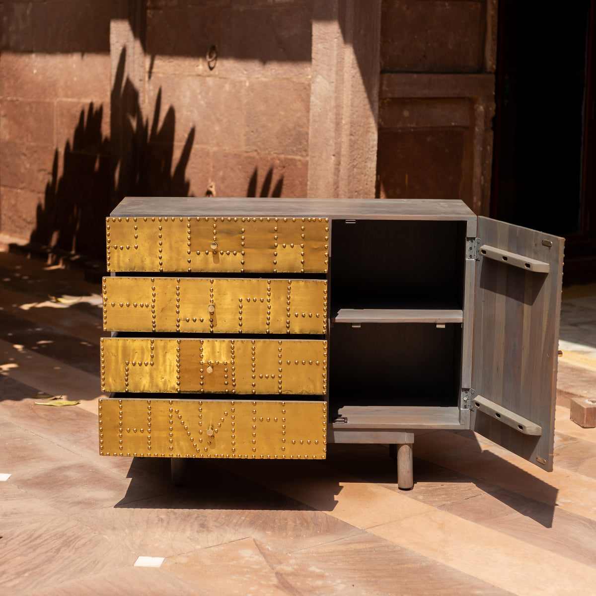 Kansa Brass Clad Four Drawer Sideboard Cabinet