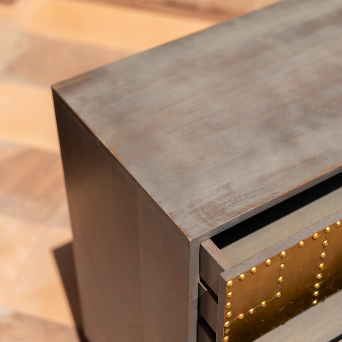 Kansa Brass Clad Four Drawer Sideboard Cabinet