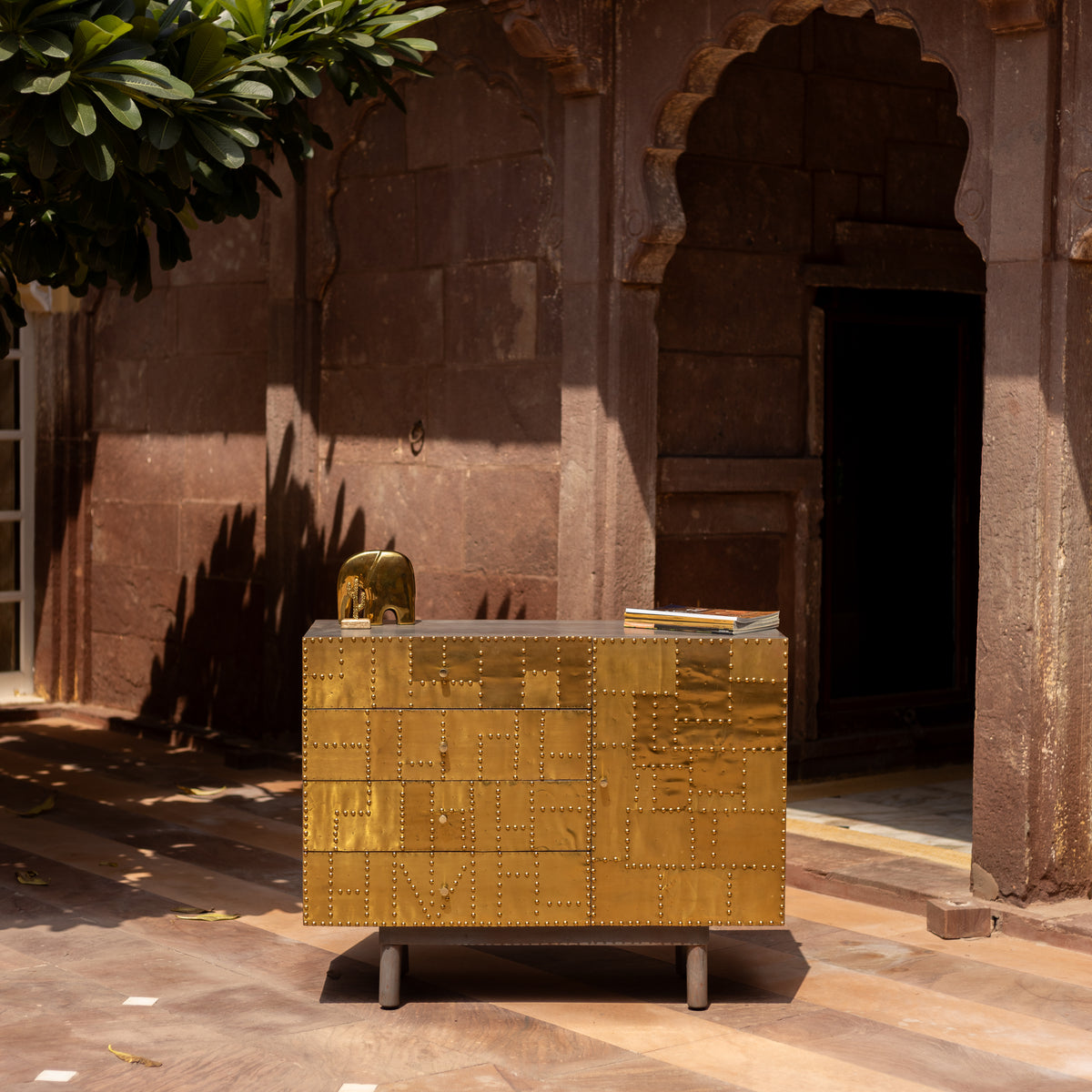 Kansa Brass Clad Four Drawer Sideboard Cabinet