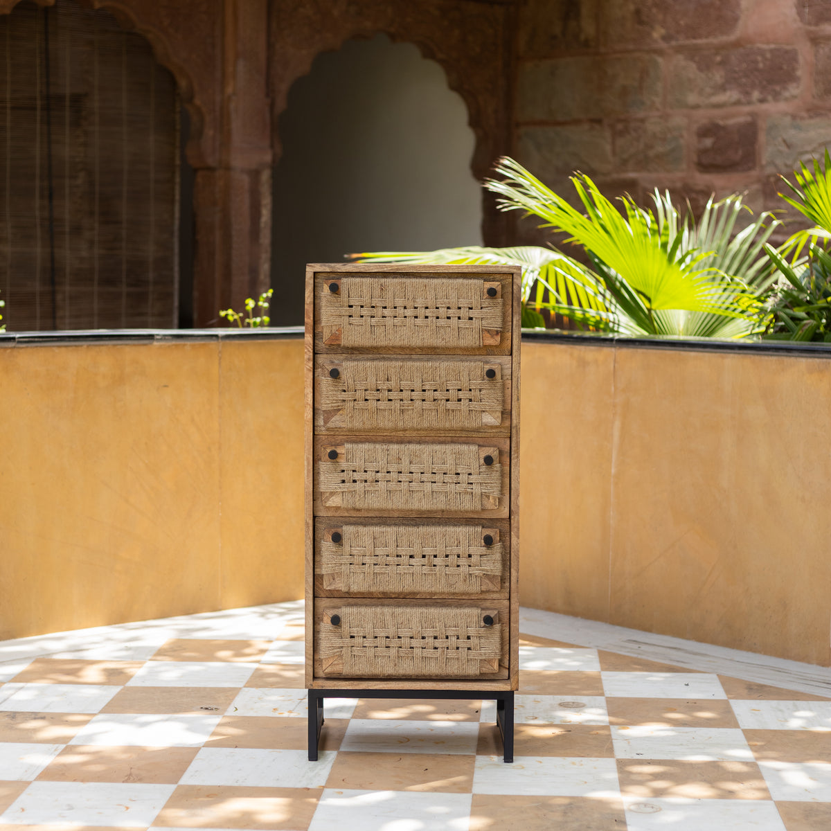 Tantu Jute Weave Five Drawer Tallboy Dresser