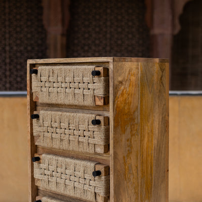 Tantu Jute Weave Five Drawer Tallboy Dresser