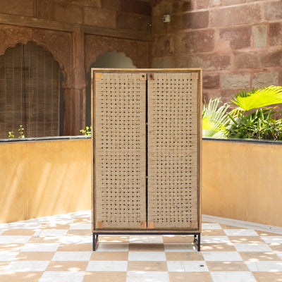 Tantu Jute Weave Two Door Tall Storage Cabinet
