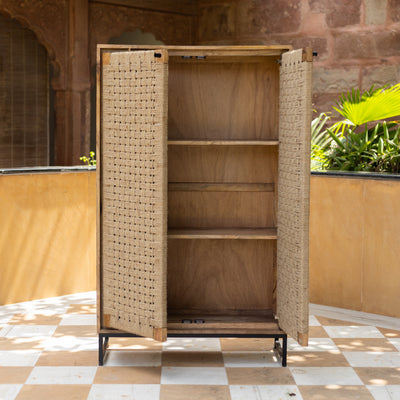 Tantu Jute Weave Two Door Tall Storage Cabinet
