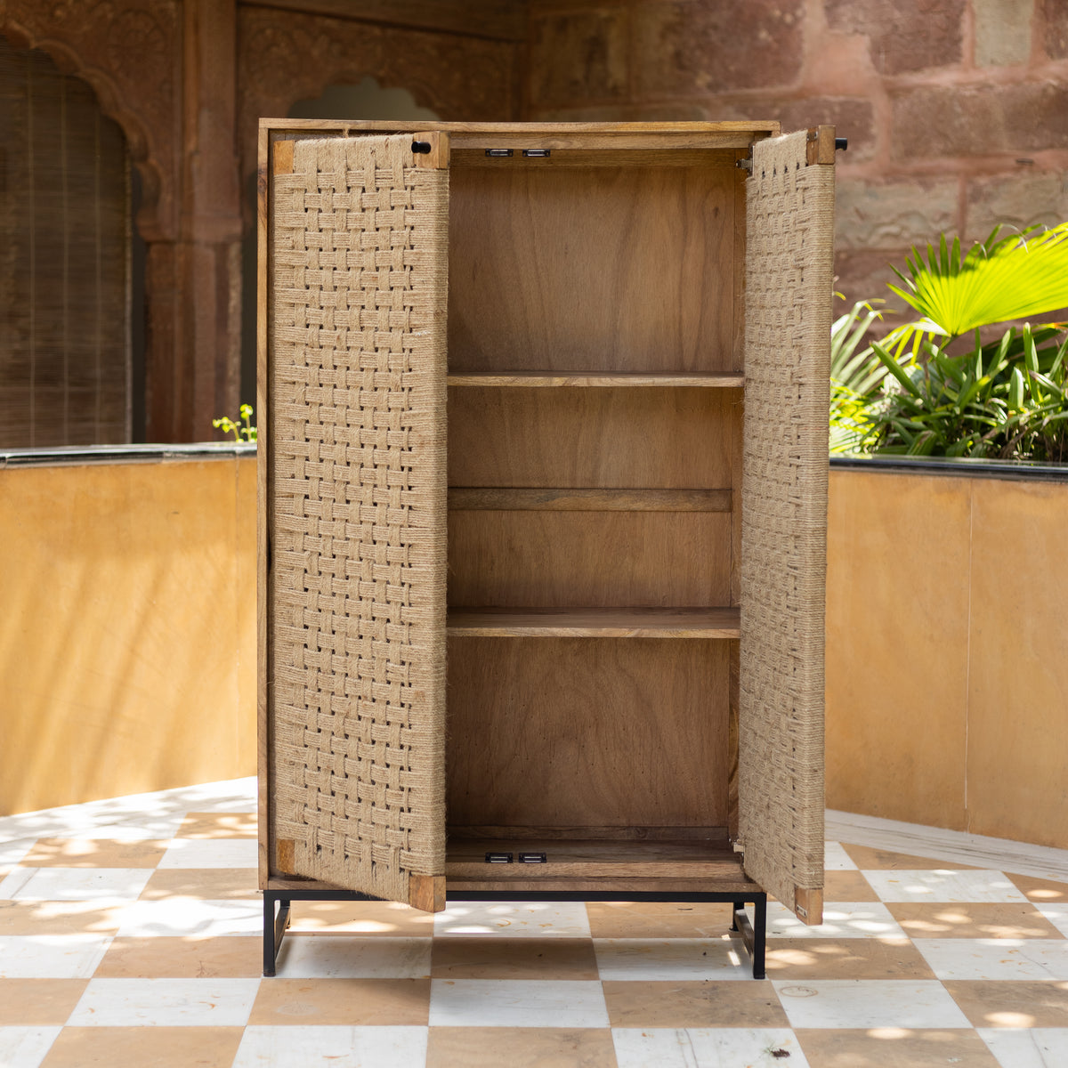 Tantu Jute Weave Two Door Tall Storage Cabinet