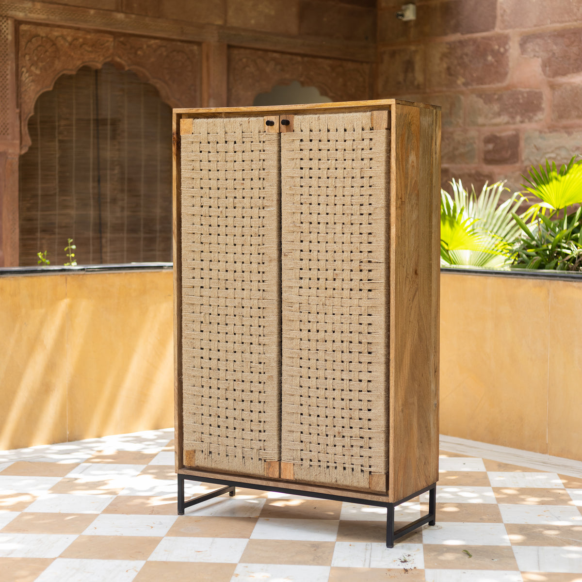 Tantu Jute Weave Two Door Tall Storage Cabinet