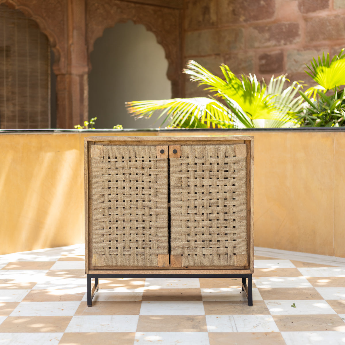 Tantu Handwoven Jute & Solid Wood Two Door Cabinet