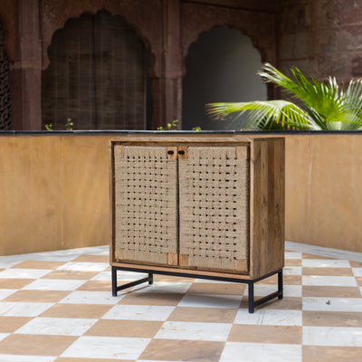 Tantu Handwoven Jute & Solid Wood Two Door Cabinet
