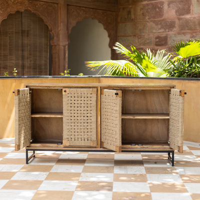 Tantu Handwoven Jute & Solid Wood Four Door Sideboard