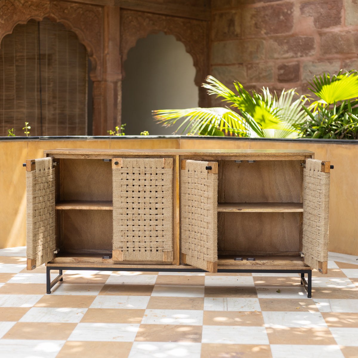 Tantu Handwoven Jute & Solid Wood Four Door Sideboard