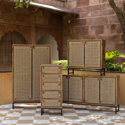 Tantu Handwoven Jute & Solid Wood Four Door Sideboard