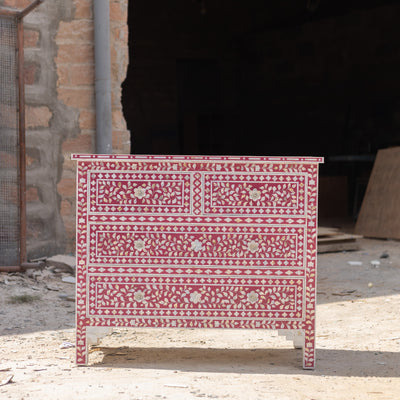 Arabesque Mother of Pearl Inlay Four Drawer Chest - White