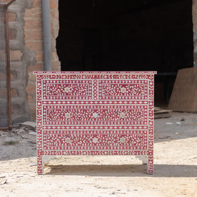 Arabesque Pink Mother of Pearl Inlay Four Drawer Chest