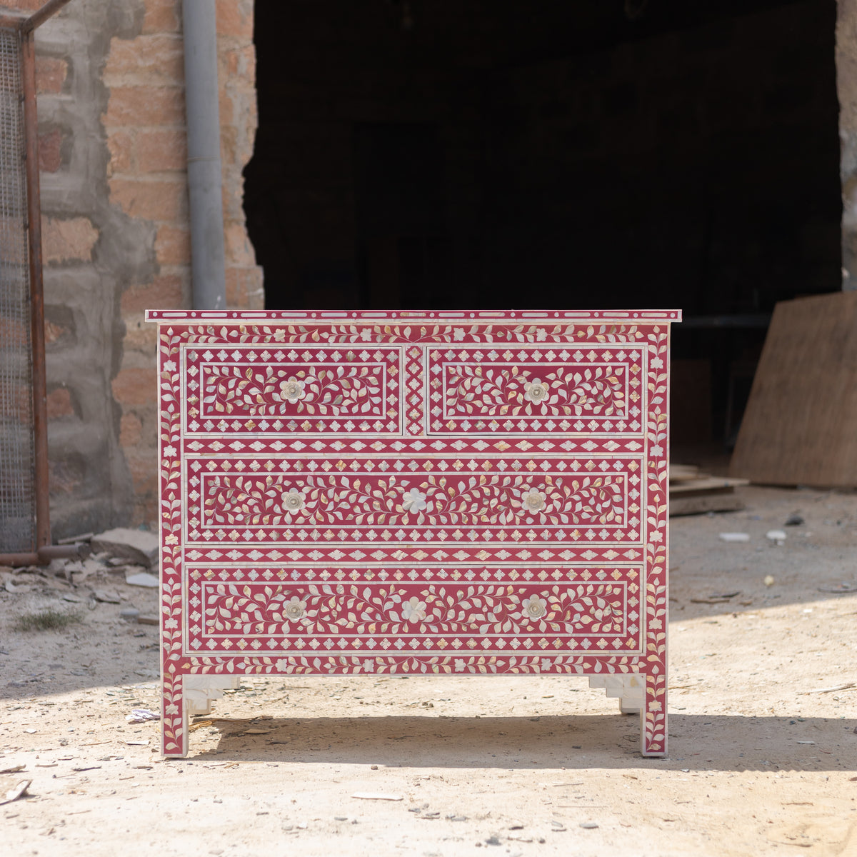 Arabesque Pink Mother of Pearl Inlay Four Drawer Chest