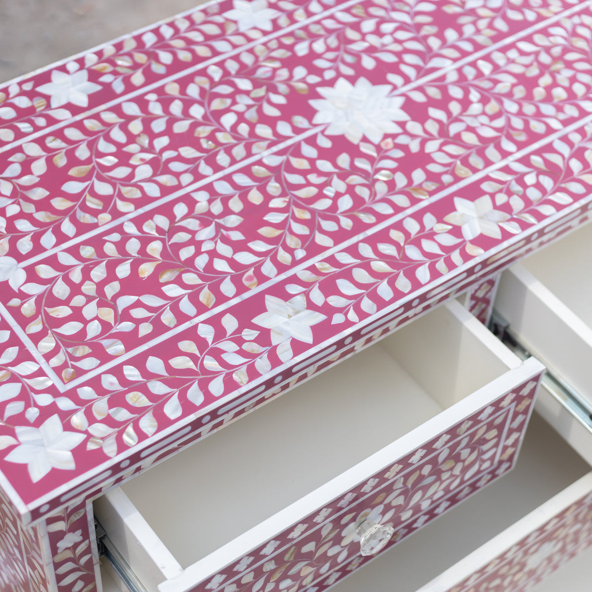 Arabesque Pink Mother of Pearl Inlay Four Drawer Chest