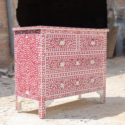 Arabesque Pink Mother of Pearl Inlay Four Drawer Chest