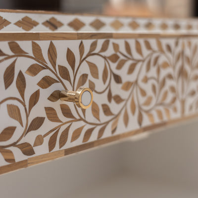 Arabesque Teak Wood Inlay Two-Door Accent Cabinet