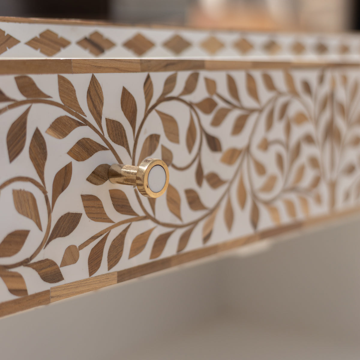 Arabesque Teak Wood Inlay Two-Door Accent Cabinet