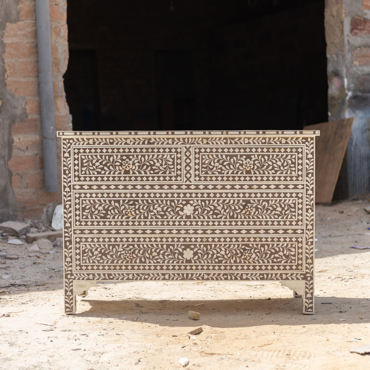 Arabesque Bone Inlay Four-Drawer Chest – Blue