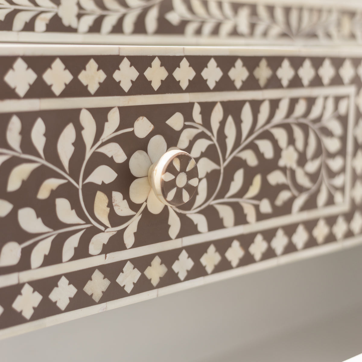 Arabesque Bone Inlay Four-Drawer Chest – Brown