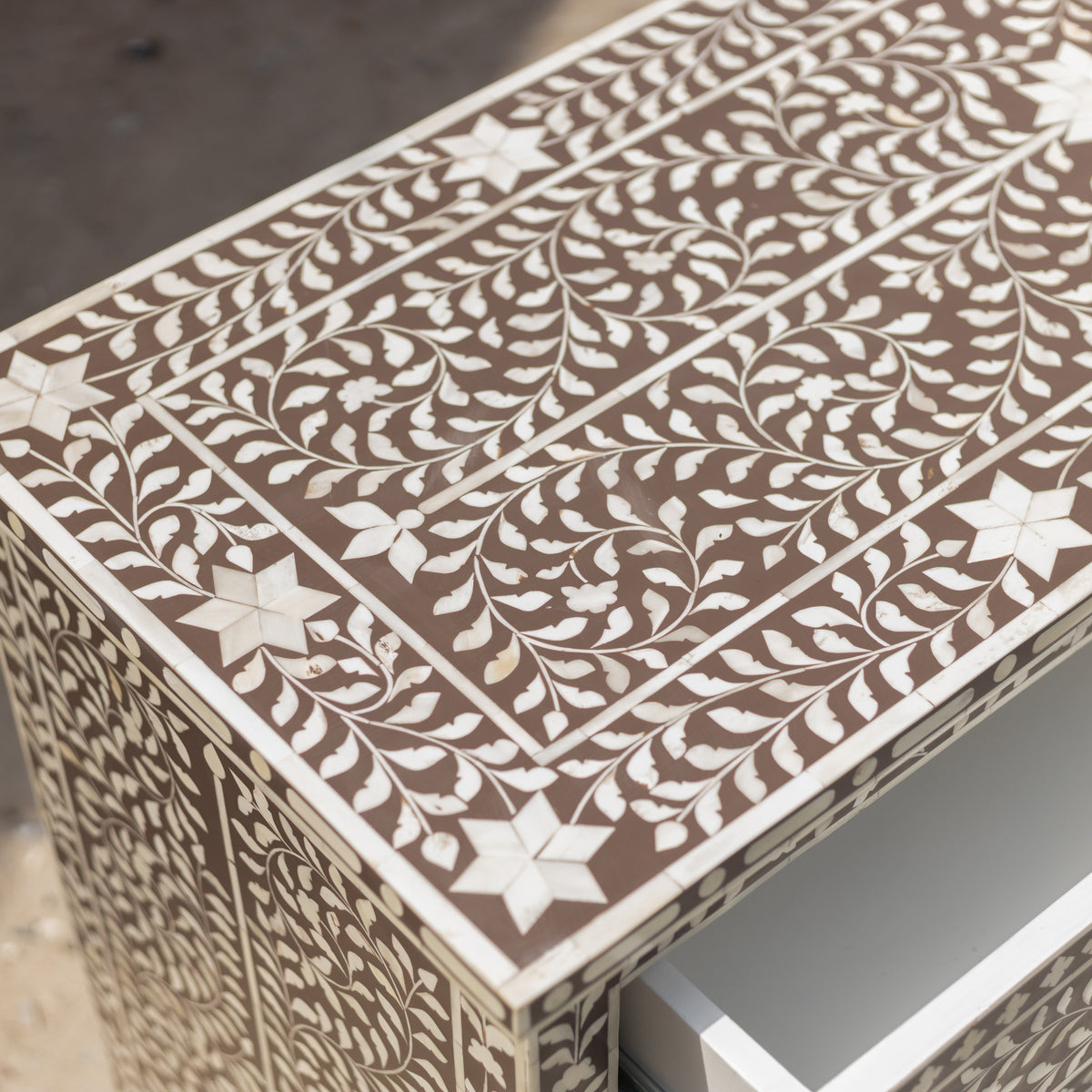 Arabesque Bone Inlay Four-Drawer Chest – Brown
