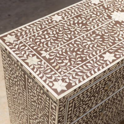 Arabesque Bone Inlay Four-Drawer Chest – Brown