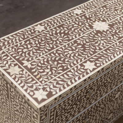 Arabesque Bone Inlay Four-Drawer Chest – Brown