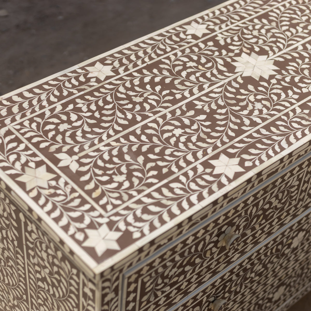 Arabesque Bone Inlay Four-Drawer Chest – Brown