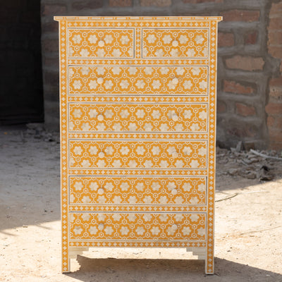 Honeycomb Bone Inlay Seven-Drawer Tallboy Dresser - Yellow
