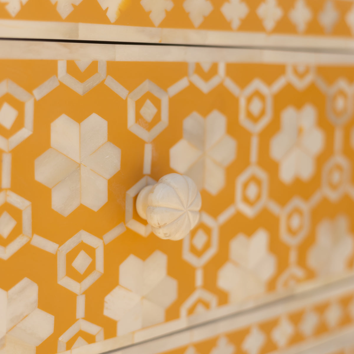 Honeycomb Bone Inlay Seven-Drawer Tallboy Dresser - Yellow