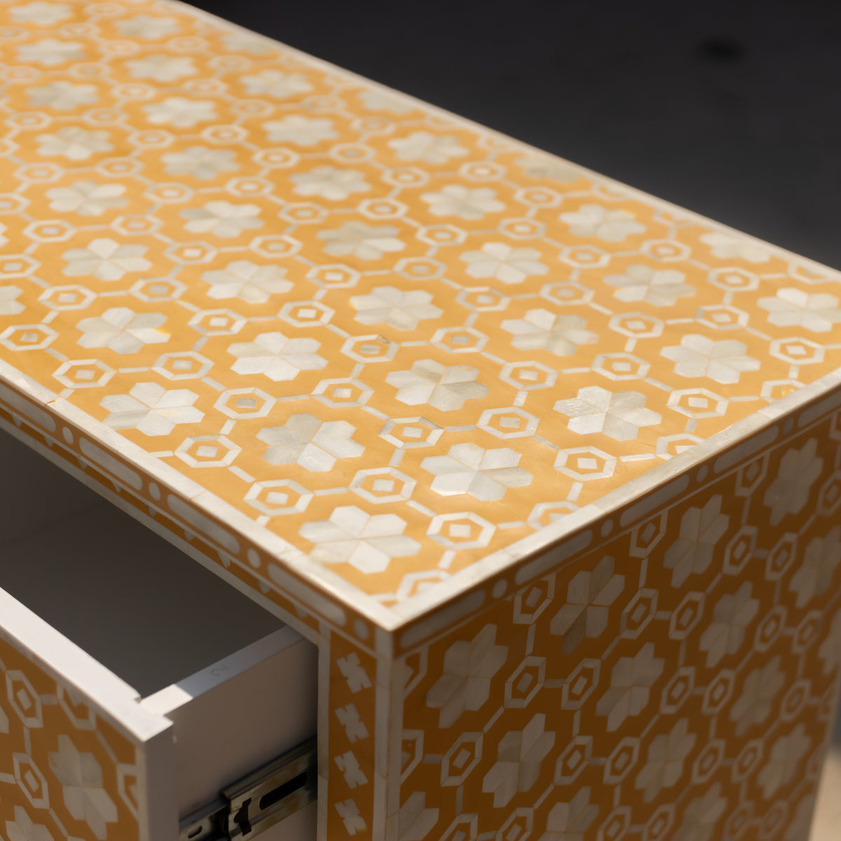 Honeycomb Bone Inlay Seven-Drawer Tallboy Dresser - Yellow