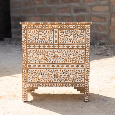 Arabesque Teak Wood Inlay Four-Drawer Chest