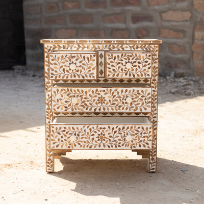 Arabesque Teak Wood Inlay Four-Drawer Chest