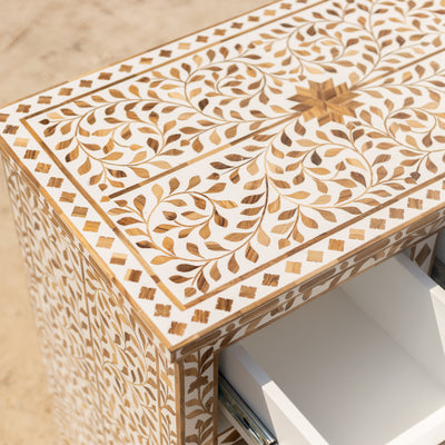 Arabesque Teak Wood Inlay Four-Drawer Chest
