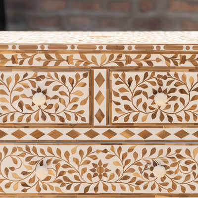 Arabesque Teak Wood Inlay Four-Drawer Chest