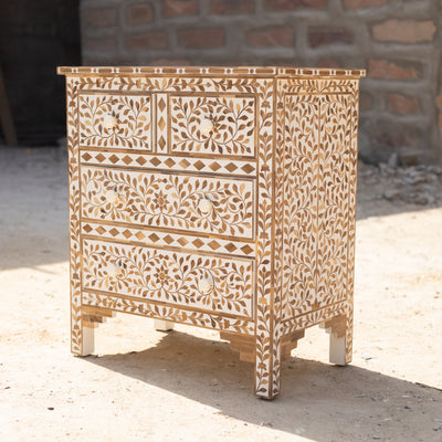 Arabesque Teak Wood Inlay Four-Drawer Chest