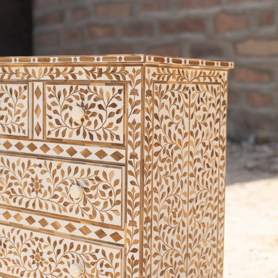 Arabesque Teak Wood Inlay Four-Drawer Chest
