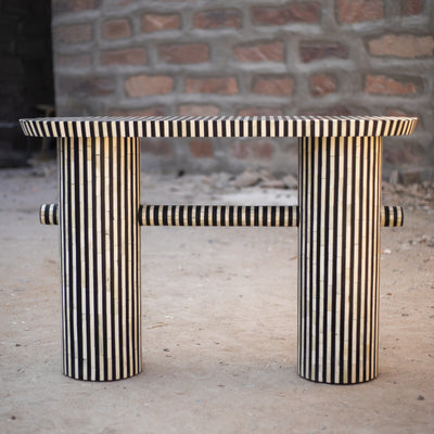 Riga Striped Bone Inlay Console Table - Black & White