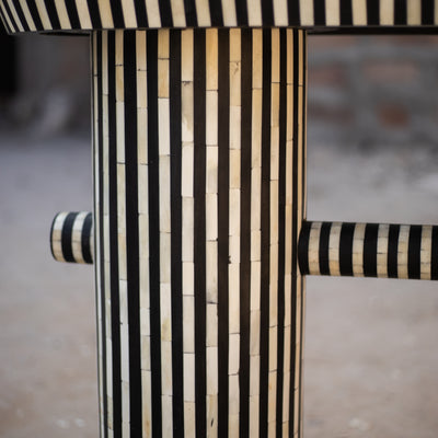 Riga Striped Bone Inlay Console Table - Black & White