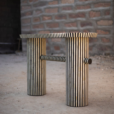 Riga Striped Bone Inlay Console Table - Black & White