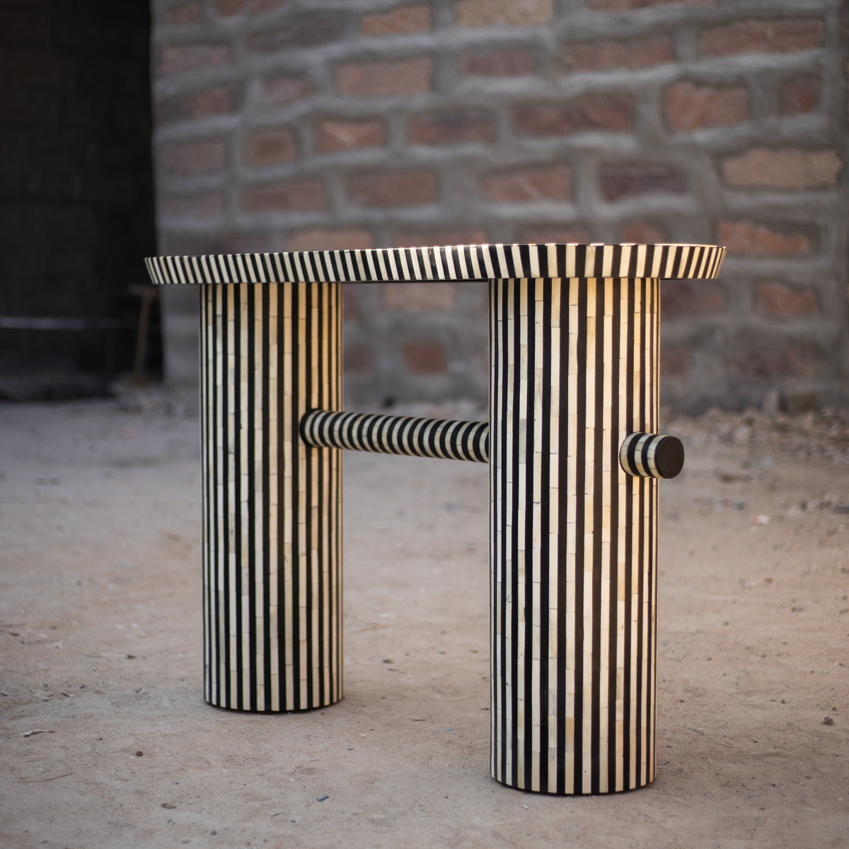 Riga Striped Bone Inlay Console Table - Black & White