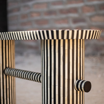 Riga Striped Bone Inlay Console Table - Black & White