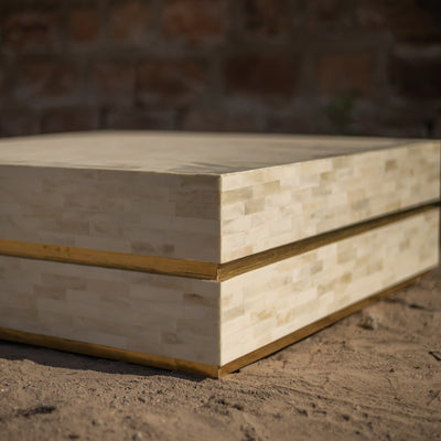 Strata Inlay Square Coffee Table - Natural Bone & Brass