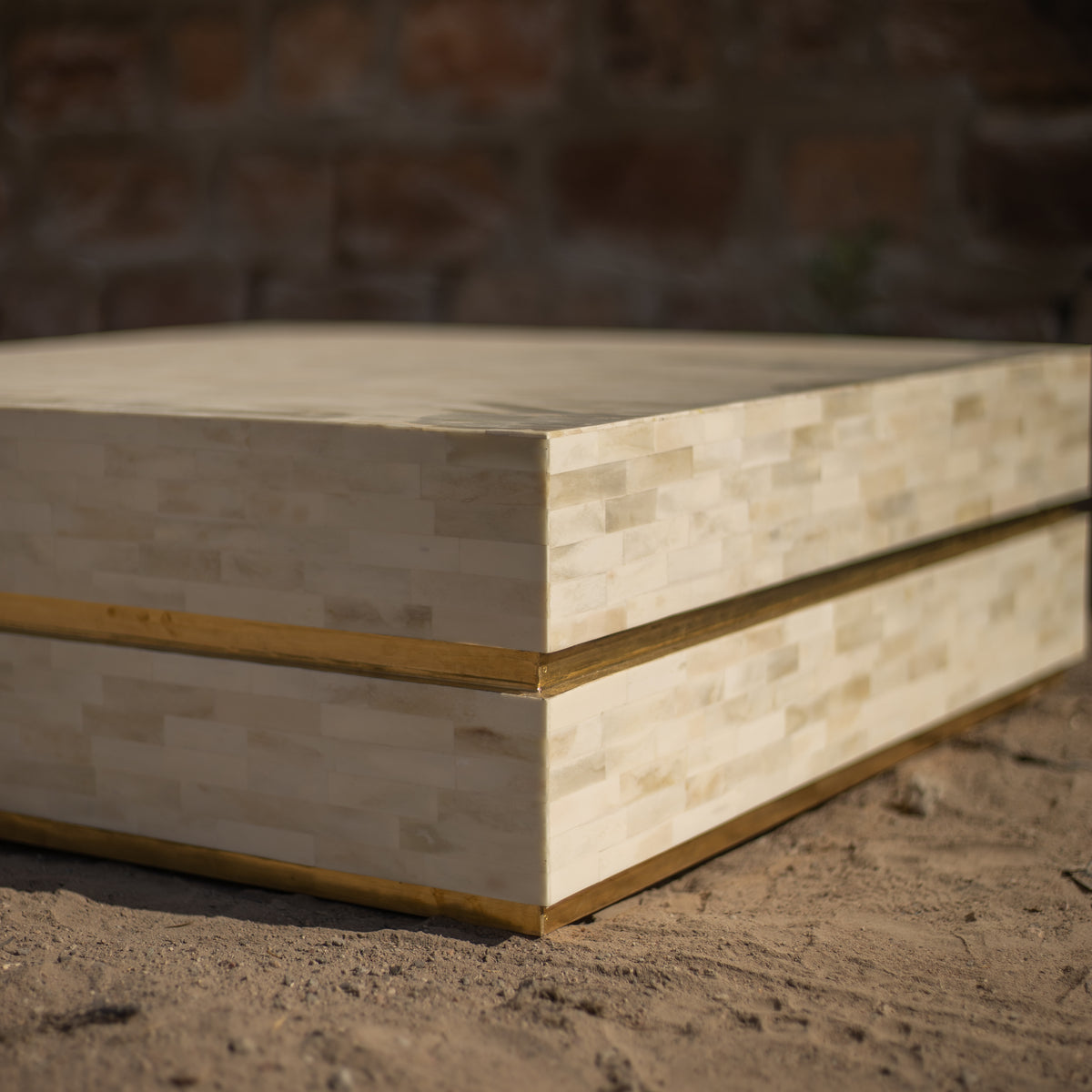 Strata Inlay Square Coffee Table - Natural Bone & Brass
